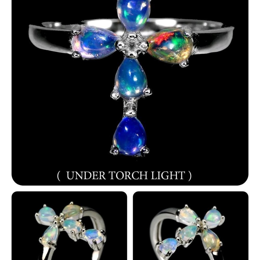 Opal Cross Ring, Simple Dainty Ring, Birthstone G… - image 3